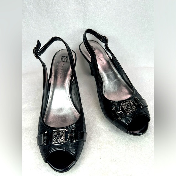 Anne Klein Shoes - Anne Klein, black animal print peep toe sling back heel
